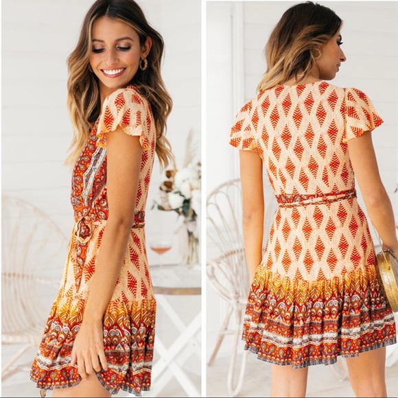 One Left! Floral Mini Wrap Dress - Picture 3 of 5